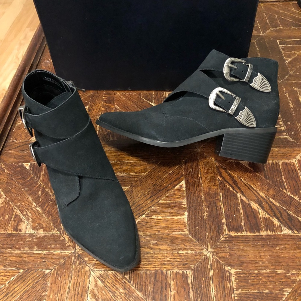 UO Faux Suede Buckled Ankle Booties